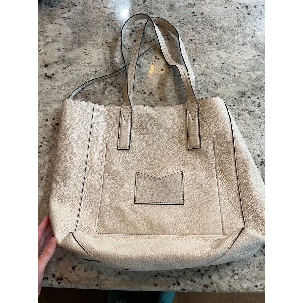 Michael Kors Cream Pebbled Leather Tote Bag Gold MK Logo Shoulder Bag - Picture 3 of 4
